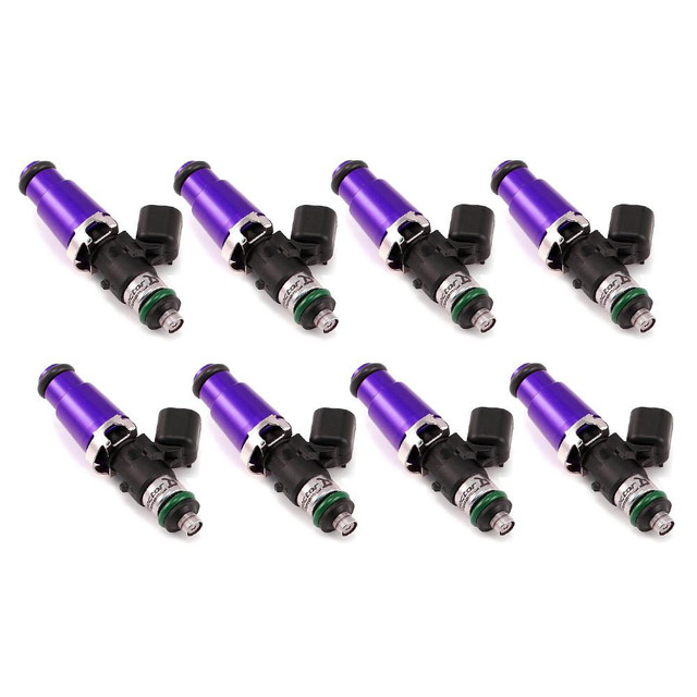 Precision Fuel Injectors from Injector Dynamics ID2600-XDS 2600.60.14.14.8, 14mm purple adapters, set of 8 fuel injectors for high performance engines.