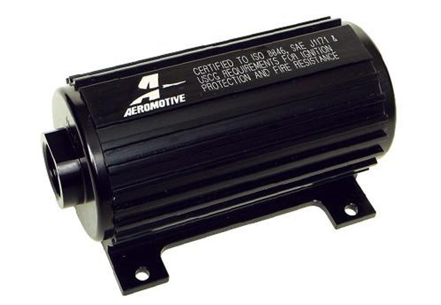 Aeromotive High-Performance Fuel System Parts Aeromotive 11108 Marine 1000HP Fuel Pump, black cylindrical marine fuel pump with fins and mounting brackets.