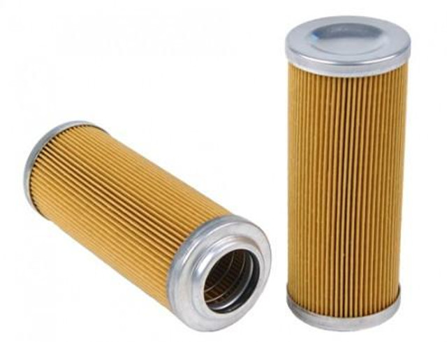 Aeromotive High-Performance Fuel System Parts Aeromotive 12610 Replacement Element, 10-m Fabric, for 12310/12311 Filter Assembly, Fits All 2-1/2" OD Filter Housings, image of a cylindrical fuel filter replacement element with pleated fabric design and metal end caps. Aeromotive High-Performance Fuel System Parts Aeromotive 12610 Replacement Element, 10-m Fabric, for 12310/12311 Filter Assembly, Fits All 2-1/2" OD Filter Housings, image of a cylindrical fuel filter replacement element with pleated fabric design and metal end caps.