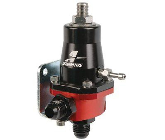 Aeromotive High-Performance Fuel System Parts Aeromotive 13105 Compact EFI Regulator, Billet, Adjustable, EFI, with (1) AN-6 male inlet and return, black and red finish.