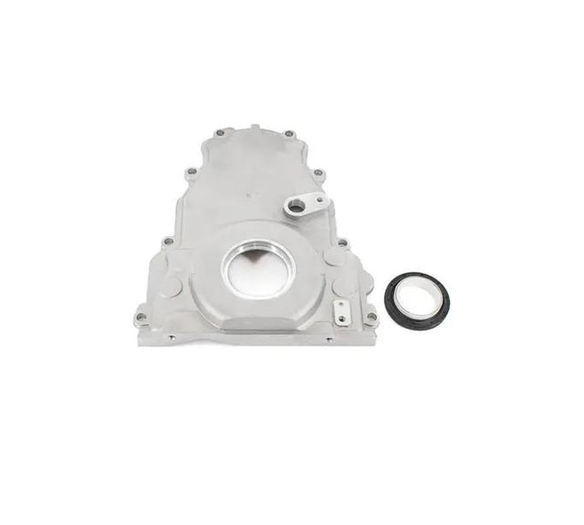 BTR LS Timing Cover - W/O Cam Sensor, automotive engine part with circular seal and metal housing for engine timing cover replacement. BTR LS Timing Cover - W/O Cam Sensor, automotive engine part with circular seal and metal housing for engine timing cover replacement.