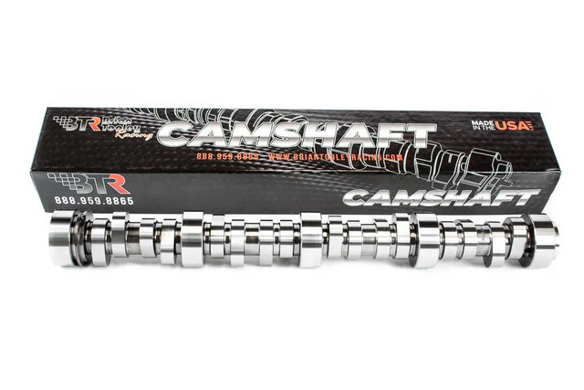 BTR STAGE 2 CENTRIFUGAL SUPERCHARGED CAMSHAFT, high-performance engine camshaft with a metallic finish designed for enhanced engine boost and power.