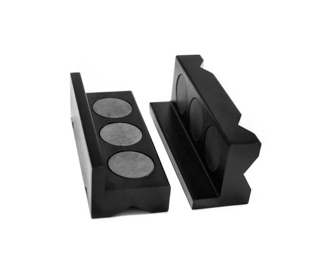 BTR Aluminum Magnetic Vise Jaws - Black, durable black aluminum magnetized vise jaws for secure clamping.