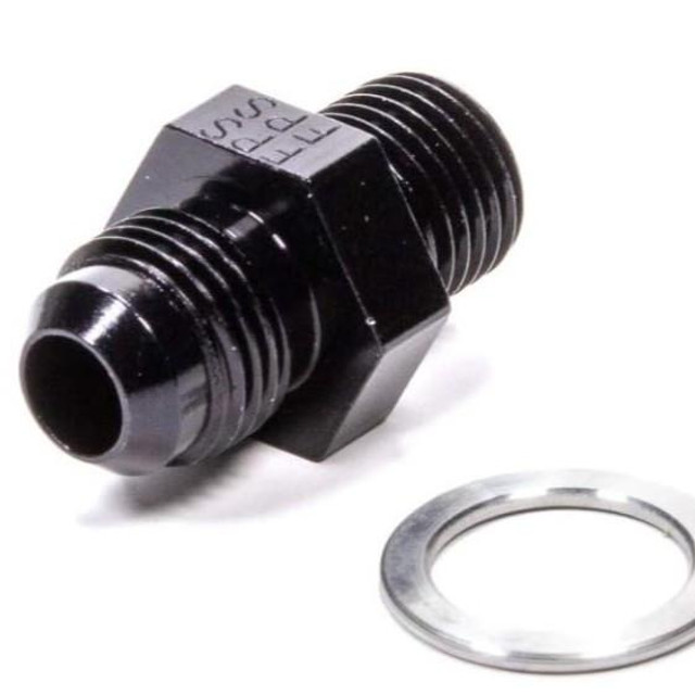 Fragola 481670-BL Transmission Line Adapter Fittings, black metal fitting with threaded ends and a metal washer
