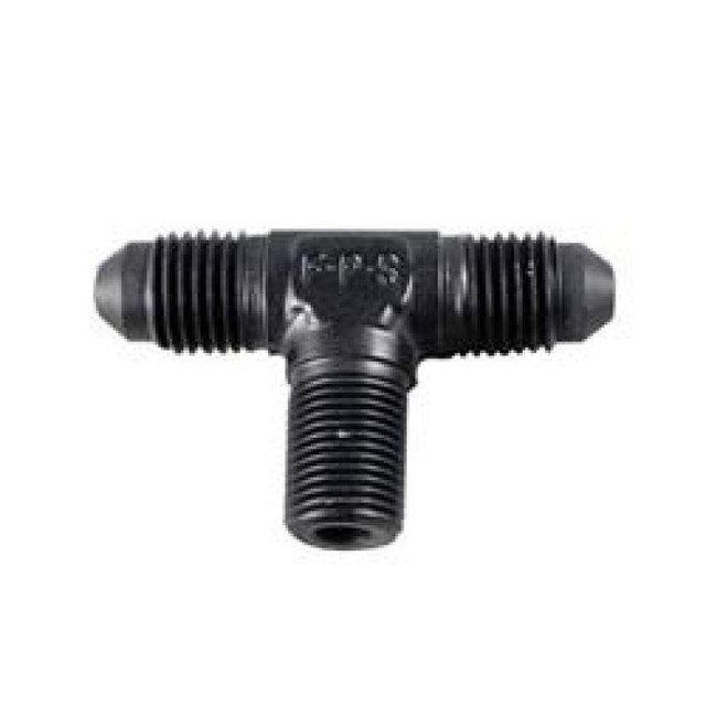 Fragola 482506-BL #6 TEE, 1/4, MPT ON THE SIDE BLACK, plastic pipe fitting with three threaded openings for plumbing or fluid transfer applications