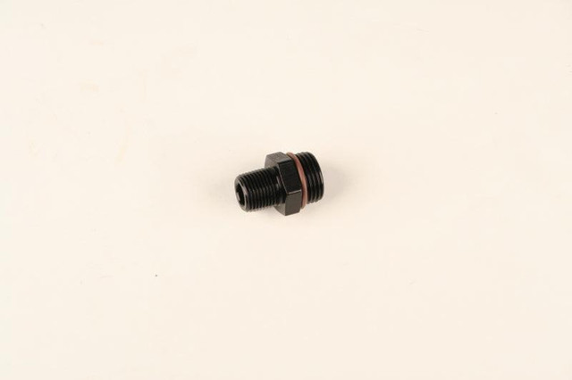 Fragola 494108-BL #8 O-RING X 3/4-16 (8) O-RING ADAPTER, BLACK, small black threaded fitting on plain background