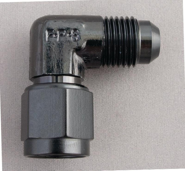 Fragola 498102-BL #4 Female - Male Flare 90 Black, hydraulic fitting with 90-degree angle, black finish, and threaded connector for fluid transfer systems.