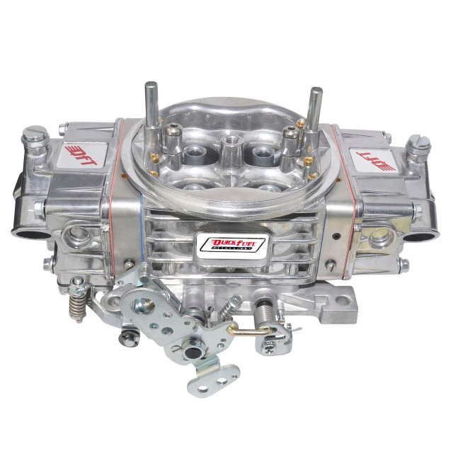 Holley Performance Parts – EFI, Intakes, & More QFT SQ-850 Carburetor 850CFM DR, high-performance racing carburetor with a silver metallic finish, intricate design, and multiple connection ports.
