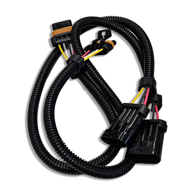 Scram Speed SNS401 O2 extension LS1 Flat 4 pin, automotive wiring harness with black protective sheathing and multi-colored connector wires.