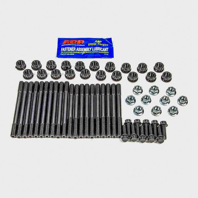 ARP 234-5608 GM LS Main Stud Kit, set of threaded studs, nuts, and washers for engine assembly, with blue lubricating paste packet for fastener assembly