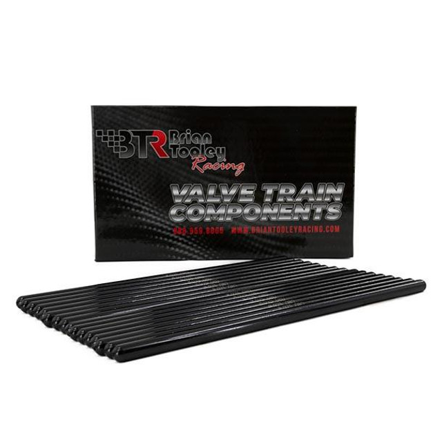 Brian Tooley Racing BTR PR7400312-16 LS Chromoly Pushrods .080 wall 5/16 inch, black pushrods with packaging box.