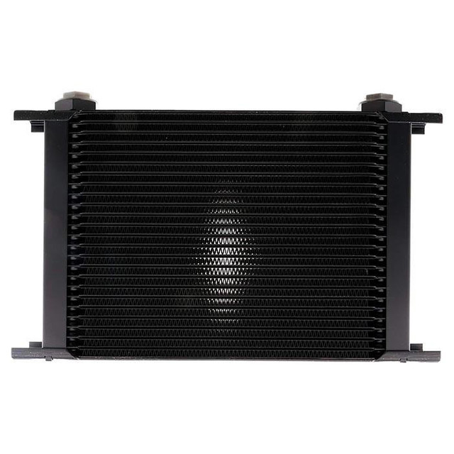Setrab 50-625-7612 ProLine STD Oil Coolers - 6-series 25 ROW, black automotive oil cooler with multiple cooling fins and mounting brackets for engine oil temperature regulation.
