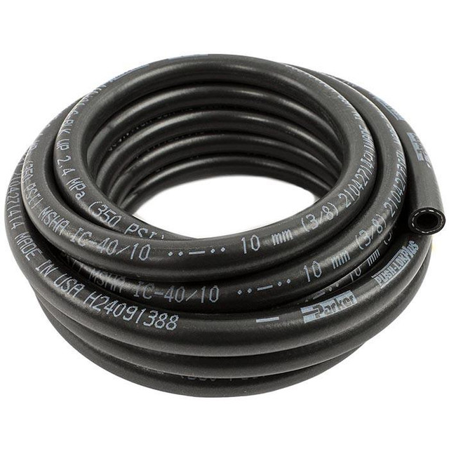 Fragola 872016 1" Black Push LOK 20 Feet, flexible black hydraulic hose with white printed specifications.