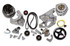 Holley Performance Parts – EFI, Intakes, & More ACC DRV SYSTEM, W R4 AC COMP, ALTERN, PSP, & BELT, automotive parts including alternator, drive system, AC compressor, power steering pump, belt, and related components arranged on a white background.