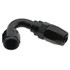 Fragola 231208-BL #8 X 120 PRO-FLOW HOSE END BLACK, a black rubber hose fitting with a curved and threaded design for secure connections.