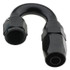 Fragola 231810-BL #10 X 180 PRO-FLOW HOSE END BLACK, a black metal hose fitting with a curved design and hexagonal connectors on each end.