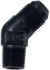 Fragola 482303-BL #3 X 1/8 MPT, 45 Degree Adapter Black, close-up of black rubber hydraulic fitting with threaded ends and angled design for hose connection.