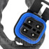 Scram Speed SNS118 98-2002 Camaro Firebird UPSTREAM O2 Oxygen Sensor, close-up of the sensor's connector with four metal pins and blue rubber sealing ring.