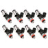 Precision Fuel Injectors from Injector Dynamics ID1700-XDS 1700.48.14.15.8, set of 8 with 14mm grey adapter top, orange lower o-ring, high-performance automotive fuel injectors.