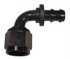 Fragola 209110-BL #10 Nut X 8AN 90 Degree Lock Hose End, for Fuel Cell Conversion, Black, image of a black 90-degree hose end fitting with nut and barbed end for fuel line connection.