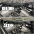 Scram Speed 200* NPT Thermal Fan Switch, before and after installation images showing the switch on a car engine with improved appearance and functionality.