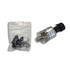 Scram Speed SNS142 150 PSI sensor, industrial pressure sensor with metallic body and black connector, shown alongside installation accessories in a plastic bag.