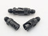 Scram Speed -6AN Dry break quick disconnect fittings, pair of black metal quick disconnect fittings with threaded ends and knurled locking rings for automotive or racing applications.