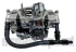 Scram Speed Dual Inlet Fuel Feed Line -8 AN with gauge for Holley 4150 carburetors, showing a high-performance fuel delivery system with fuel lines.