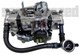 Scram Speed Dual Inlet Fuel Feed Line -8 AN with gauge for Holley 4150 carburetors, showing a high-performance fuel delivery system with fuel lines and pressure gauge.