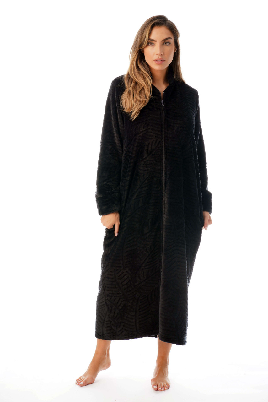 Just Love Textured Plush Zipper Lounger Robe for Women with Pockets 