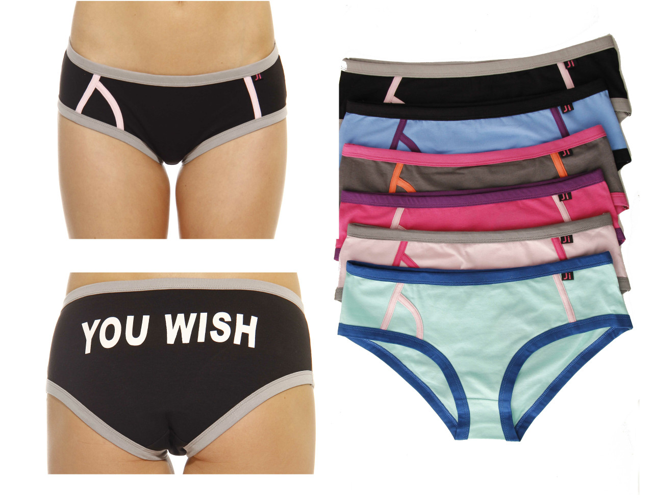 Just Intimates Cotton Panties / Boyleg Underwear (Pack of 6) (4, 6 Pack  With Sayings on Back)