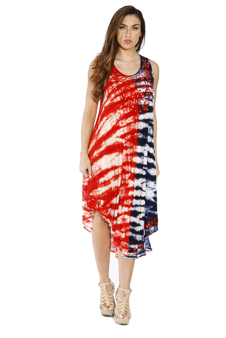 Womens red white hot sale and blue sundress