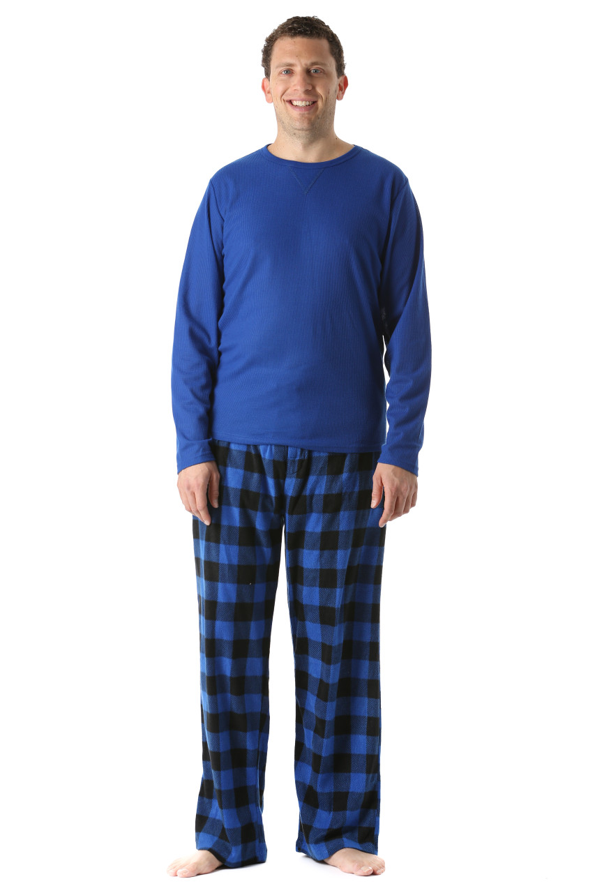 Light Blue Plaid Pajama Pants for Men, Comfortable Mens Lounge