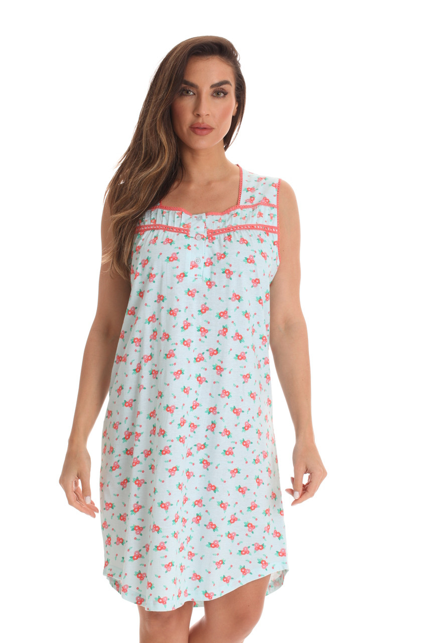 cotton night dress design Dreamcrest 100% Cotton Sleeveless Nightgown for Women with Crochet Trim