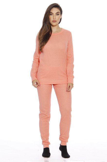 Women Thermal Underwear Sets Warm Casual Underwear Cotton Long Johns Sets  Female Thermal Pajamas For 90kg Color Pink size XXL 65-75KG