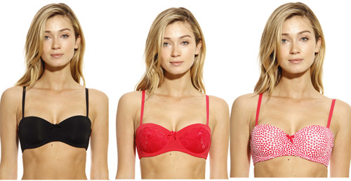 Buy Set of 3 - Lace Detail Balconette Bra with Hook and Eye