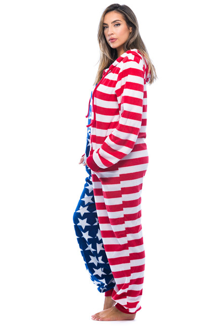 Red White and Blue Adult Footed Americana onesie PJ