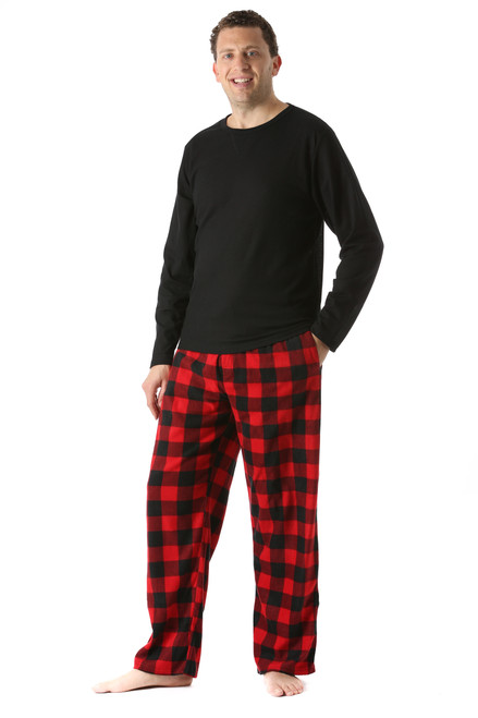 45910-1A-XL #FollowMe Polar Fleece Pajama Pants Set for Men / Sleepwear /  PJs (X-Large, Black Top / Red Buffalo Plaid Pant)