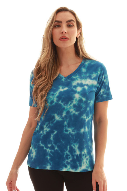 Just Love Loop Terry Tie Dye T-shirt for Women (Tie Dye Aqua Lilac White,  Small) 