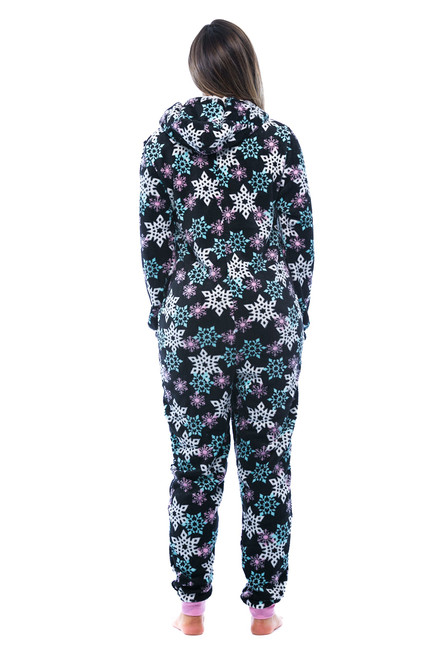 Snowflake Print Pom Pom Adult Onesie