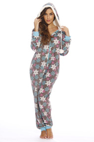 Snowflake Print Pom Pom Adult Onesie