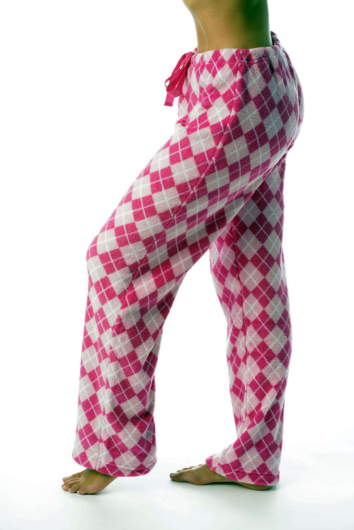 Women's Medium Pink Plaid Fleece Pajama Pants