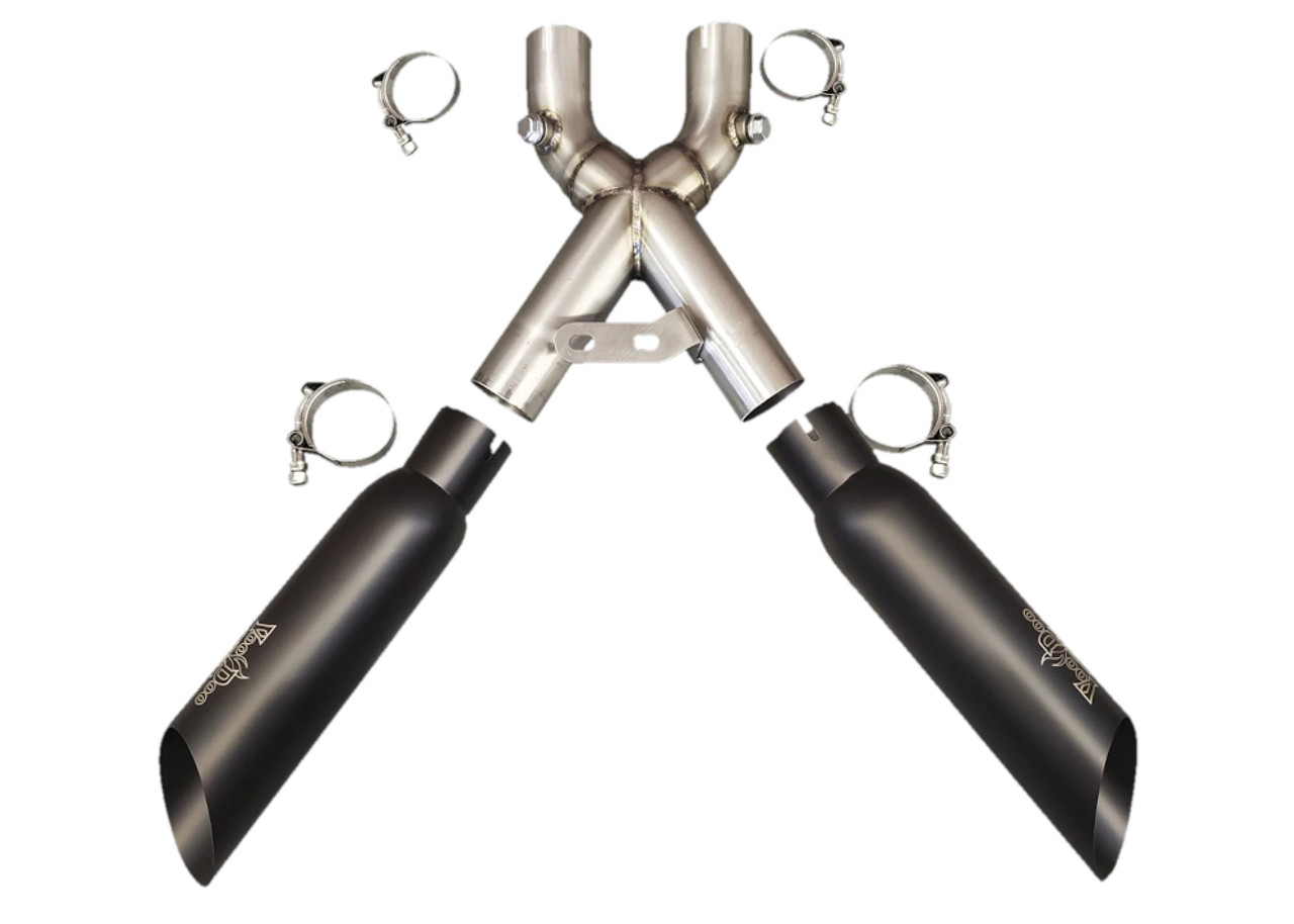 Voodoo Black Shorty Race Dual Slip-Ons Mufflers X-Pipe for