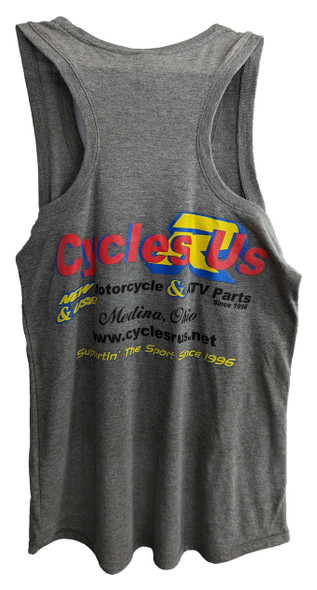 Cycles R Us 25th Anniversary Logo Gray Racer Back Tank Top Medium