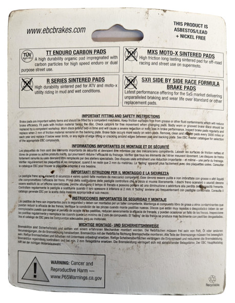 Front for EBC Brake Pad fits Polaris 2008-10 Outlaw 450 MXR 2008-10 Outlaw 525
