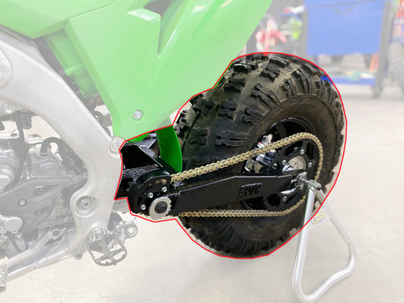 BVC Big Wheel Kit for Kawasaki 2021-24 KX450X Bare Swingarm Black Green Plastics