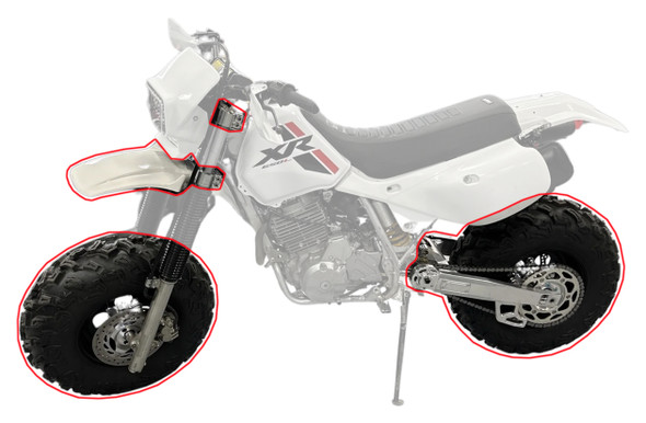 BVC Big Wheel Kit fits Honda XR650L 1 1/8 Bar Mount Black Fender 26x9-12 Tire