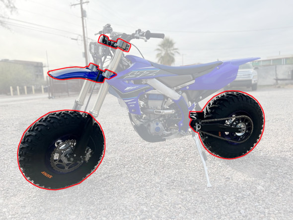 BVC Big Wheel Kit for Yamaha YZ250 F FX 2005-23 White Blue Plastic Alum Swingarm