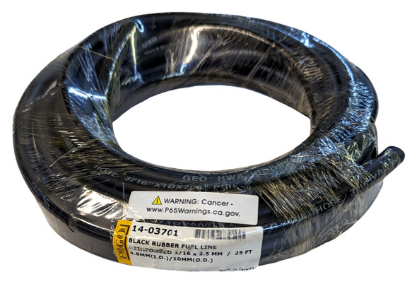 Roll of 25 feet 3/16 inch 4.8mm Reinforced Black Rubber Gas Fuel Line Hose