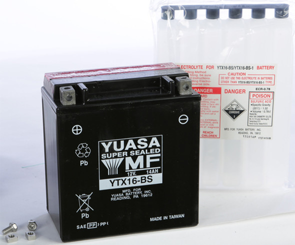 Yuasa AGM Maintenance-Free Battery YTX16-BS for Motorcycle